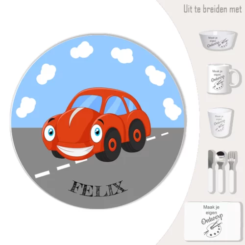 kinderservies met naam en auto
