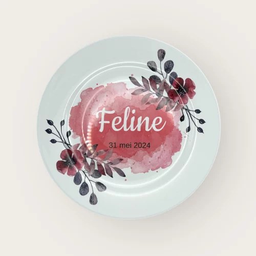 servies met naam roze en bloemen (uit te breiden met beker, kommetje, placemat en bestek) - Afbeelding 3