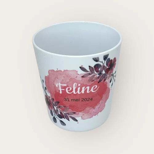 servies met naam roze en bloemen (uit te breiden met beker, kommetje, placemat en bestek) - Afbeelding 4