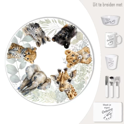 kinderservies met naam jungle aquarel