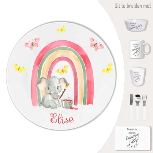 kinderservies met naam regenboog